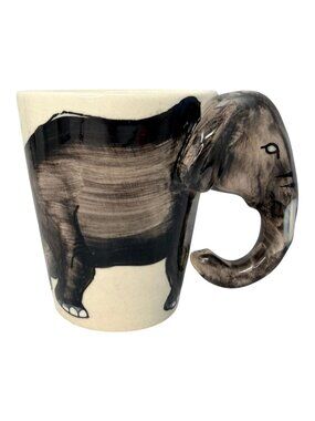 Vintage Elephant Mug Hand Painted Animal Cup Thailand Safari Decor 1990s